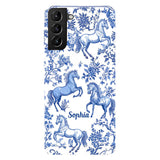 Horse Blue & White Toile de Jouy - Personalized Horse Full Print Phone Case