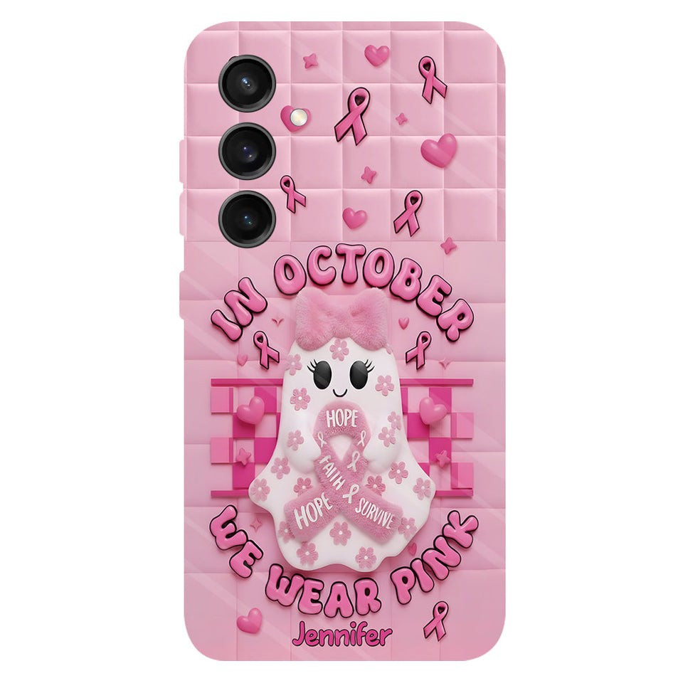 Coque de téléphone personnalisée avec un adorable fantôme et un message de sensibilisation au cancer du sein - Coque de téléphone imprimée intégralement pour la sensibilisation au cancer du sein