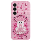 Coque de téléphone personnalisée avec un adorable fantôme et un message de sensibilisation au cancer du sein - Coque de téléphone imprimée intégralement pour la sensibilisation au cancer du sein