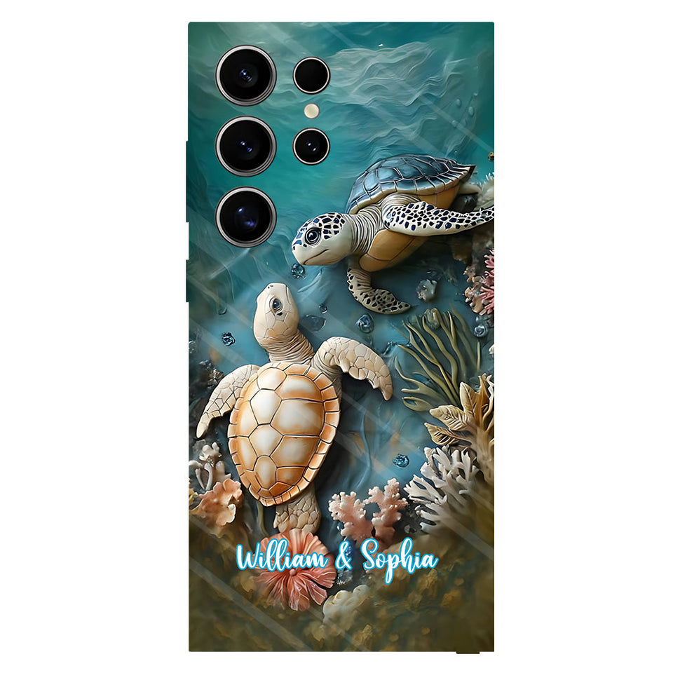 Couple Turtle Gift For Husband Wife, Anniversary - Personalized Couple Full Print Phone Case