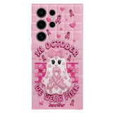 Coque de téléphone personnalisée avec un adorable fantôme et un message de sensibilisation au cancer du sein - Coque de téléphone imprimée intégralement pour la sensibilisation au cancer du sein