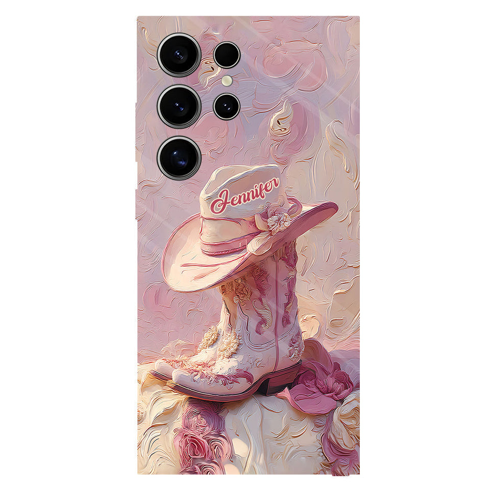 Pink Cowgirl - Personalized Cowgirl Full Print Phone Case & Phone Grip