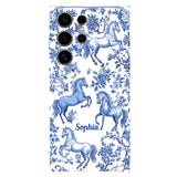 Horse Blue & White Toile de Jouy - Personalized Horse Full Print Phone Case