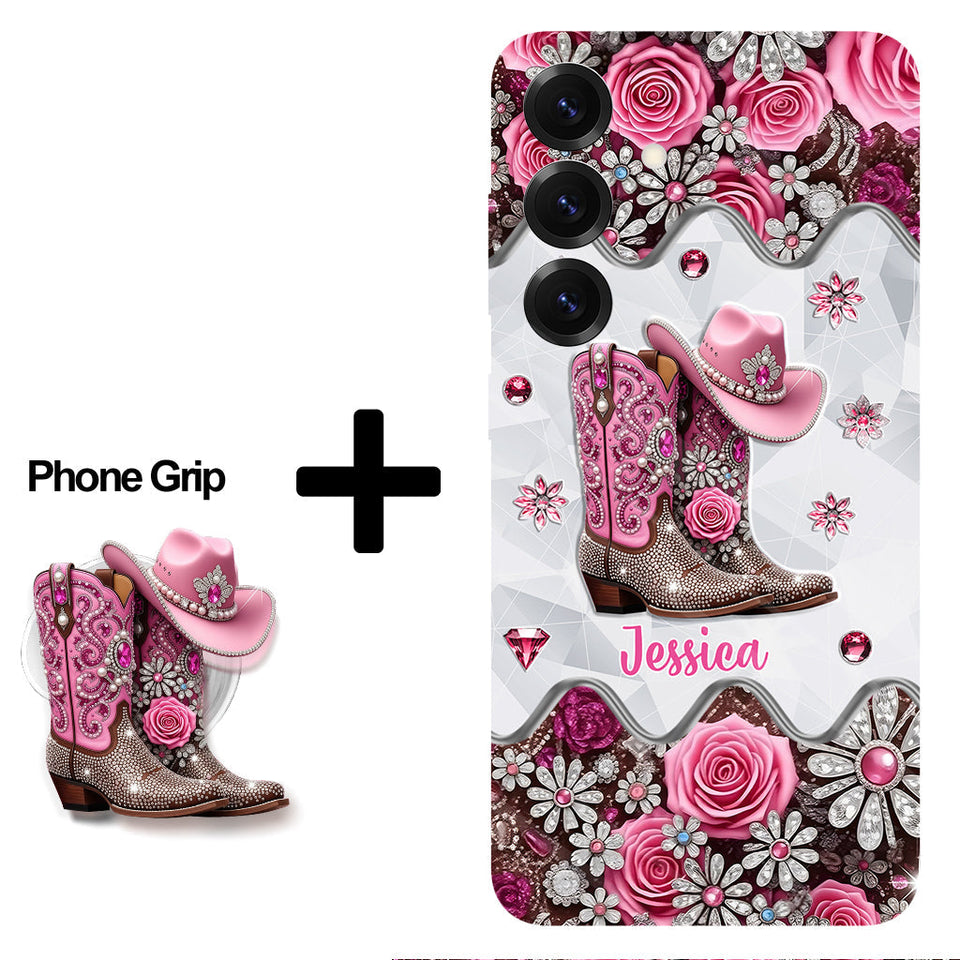 Cowgirl Boots - Personalized Cowgirl Full Print Phone Case & Phone Grip