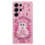 Coque de téléphone personnalisée avec un adorable fantôme et un message de sensibilisation au cancer du sein - Coque de téléphone imprimée intégralement pour la sensibilisation au cancer du sein