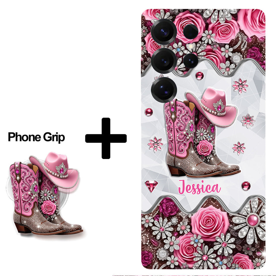 Cowgirl Boots - Personalized Cowgirl Full Print Phone Case & Phone Grip