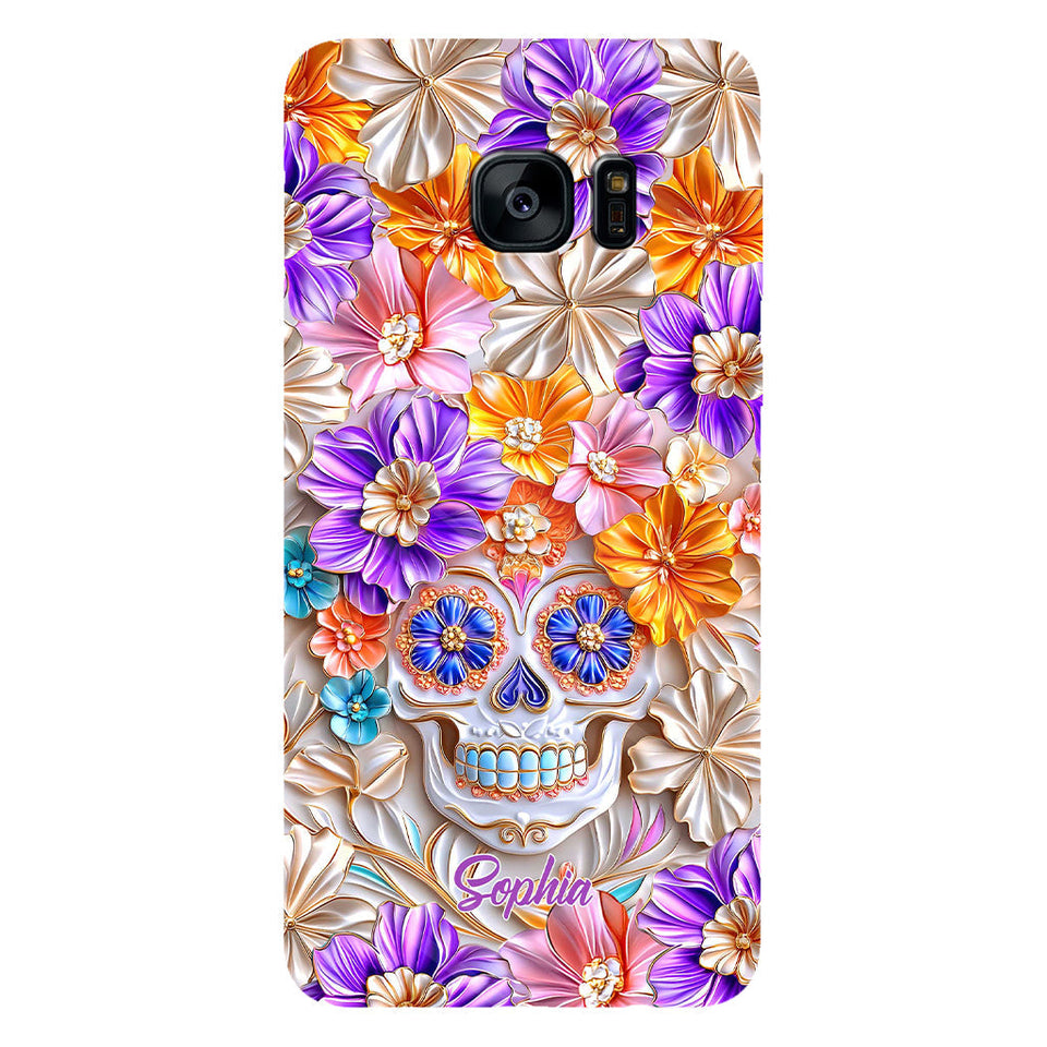 Floral Skull - Personalized Skull Full Print Phone Case