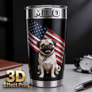 Custom Any Photo Pet With American Flag Pattern - Personalized Dog Tumbler