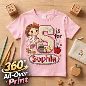 Custom Back To School Initial Shirt For Kids - Personalized Kid All Over Shirt