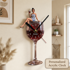 Custom Any Photo Drinking Hour - Personalized Wine Acrylic Wall Clock