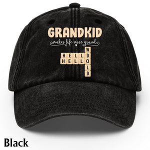 Grandpa Grandma Gifts Grandkids Make Life More Grand - Personalized Scrabble Washed Denim Cap
