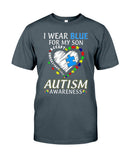 Je porte du bleu pour mon fils - T-shirt et sweat à capuche de sensibilisation à l'autisme 0921