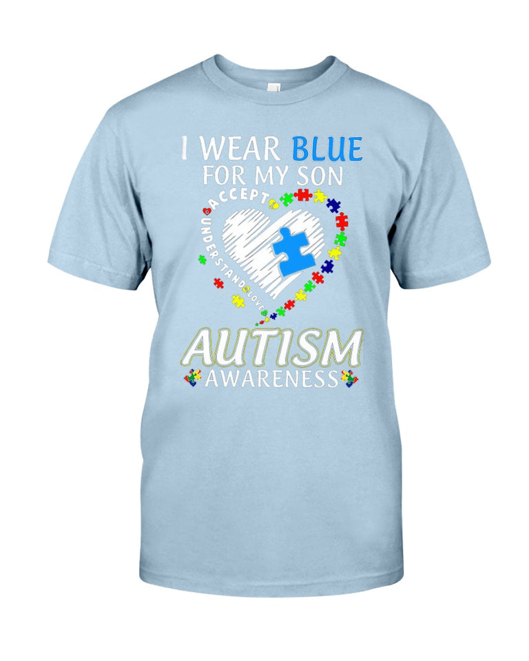 Je porte du bleu pour mon fils - T-shirt et sweat à capuche de sensibilisation à l'autisme 0921