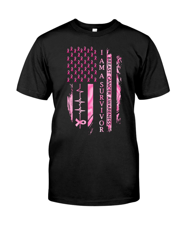 Sensibilisation au cancer du sein avec le drapeau américain - T-shirt et sweat-shirt de sensibilisation au cancer du sein 0822