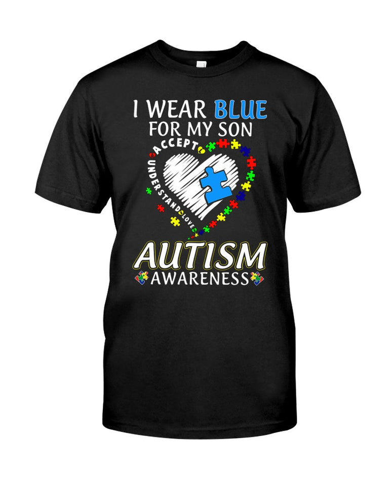Je porte du bleu pour mon fils - T-shirt et sweat à capuche de sensibilisation à l'autisme 0921