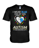 Je porte du bleu pour mon fils - T-shirt et sweat à capuche de sensibilisation à l'autisme 0921