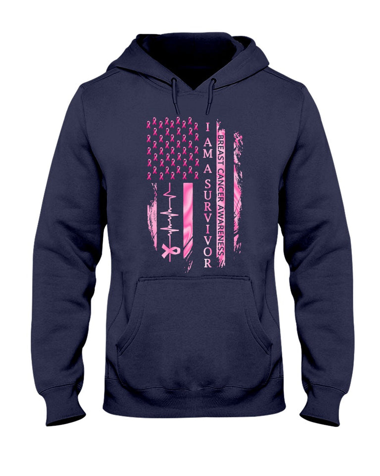 Sensibilisation au cancer du sein avec le drapeau américain - T-shirt et sweat-shirt de sensibilisation au cancer du sein 0822