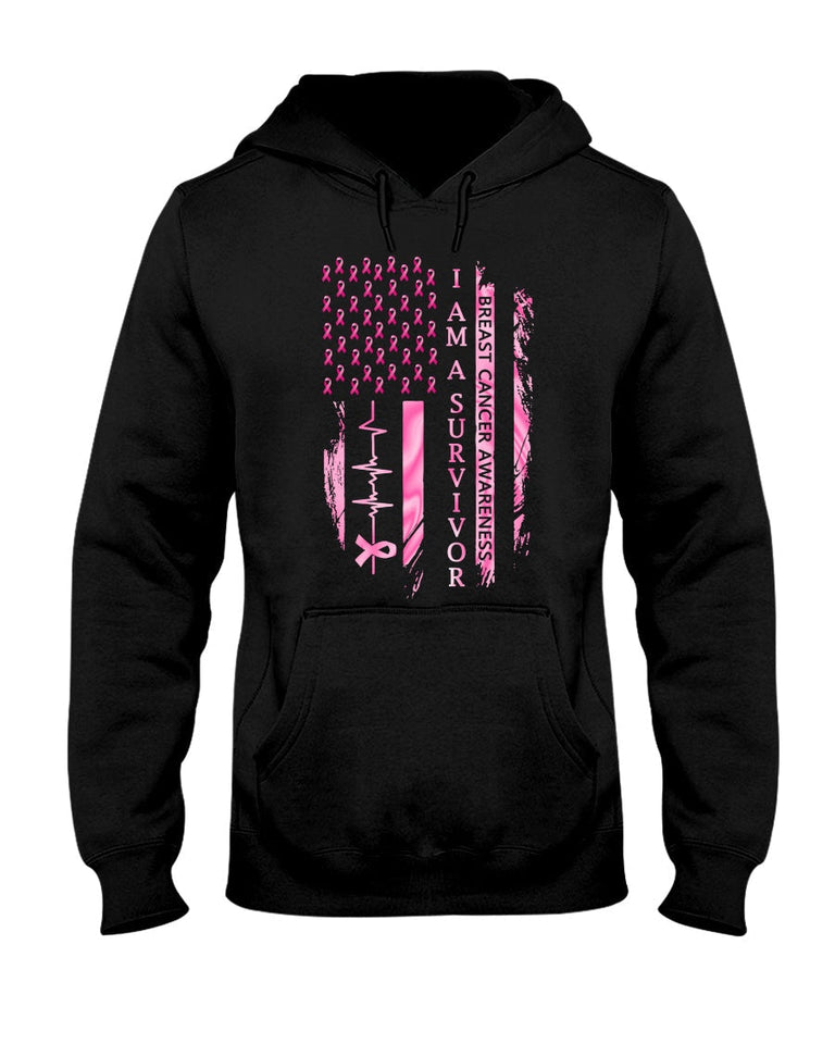 Sensibilisation au cancer du sein avec le drapeau américain - T-shirt et sweat-shirt de sensibilisation au cancer du sein 0822