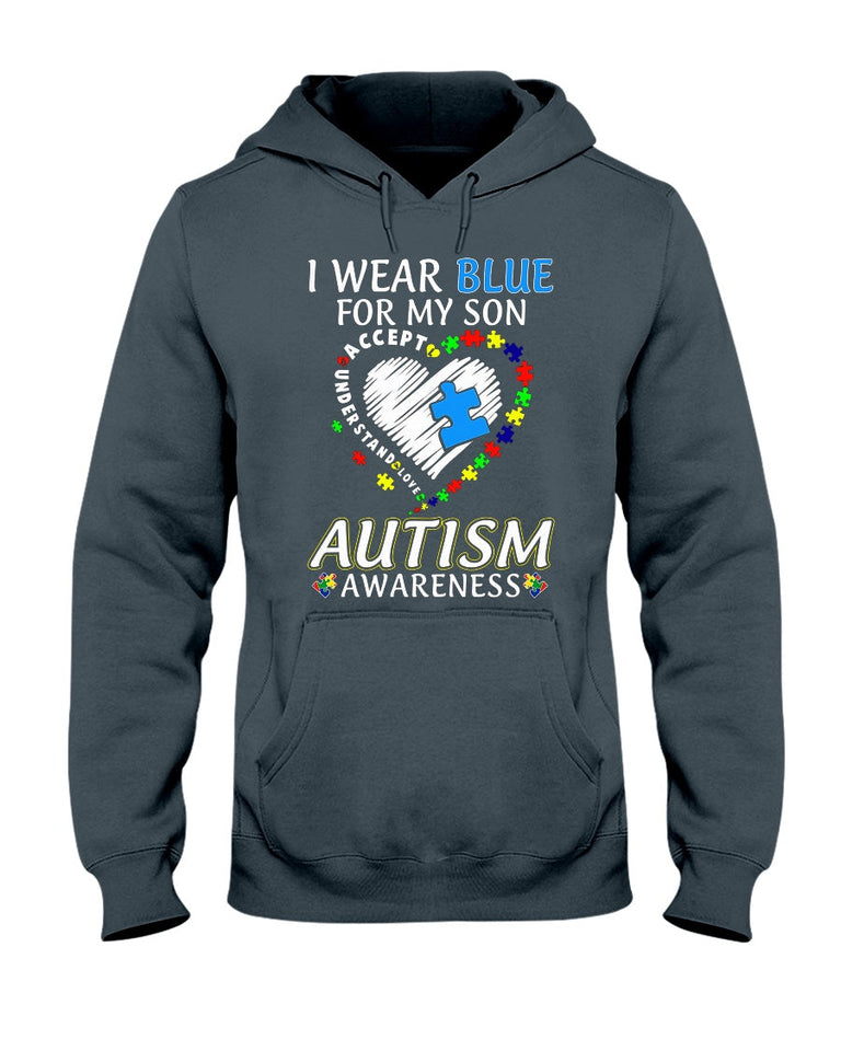 Je porte du bleu pour mon fils - T-shirt et sweat à capuche de sensibilisation à l'autisme 0921