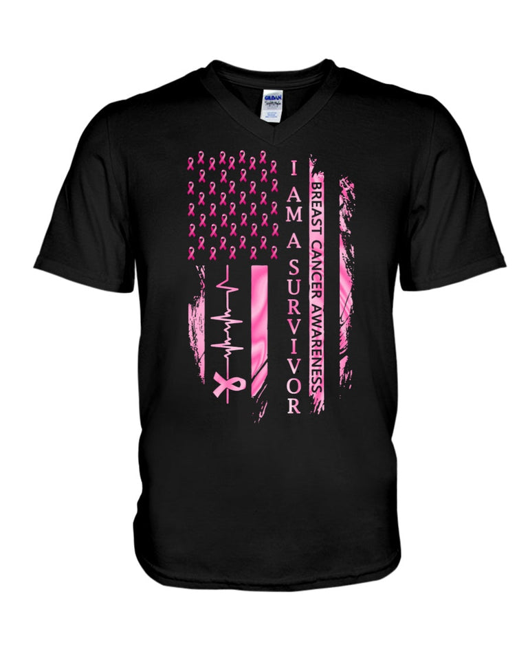 Sensibilisation au cancer du sein avec le drapeau américain - T-shirt et sweat-shirt de sensibilisation au cancer du sein 0822