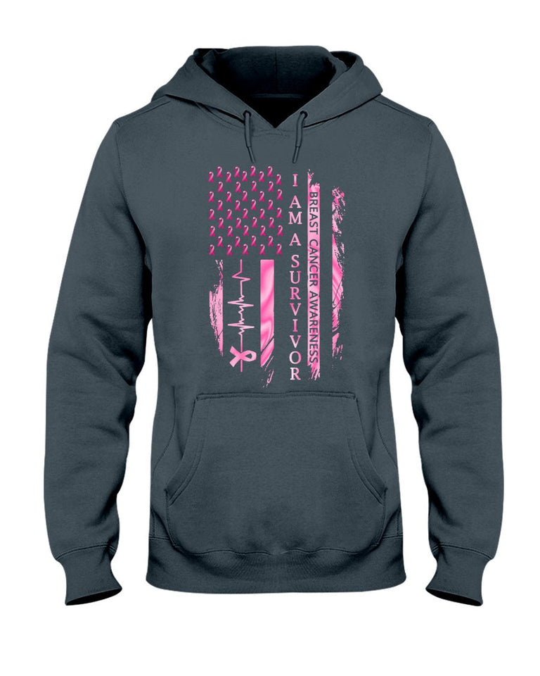 Sensibilisation au cancer du sein avec le drapeau américain - T-shirt et sweat-shirt de sensibilisation au cancer du sein 0822