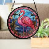 Love Flamingos - Personalized Flamingo Window Hanging Suncatcher Ornament