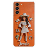 Cowgirl Spirit - Personalized Cowgirl 3D Embossed Leather Phone Case