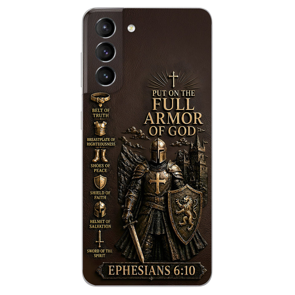 Put On The Full Amor Of God, Gift for Christians - Personalized Christian 3D Embossed Leather Phone Case