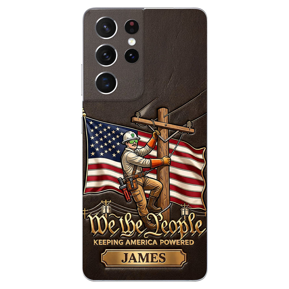 We The People - Personalized Lineman 3D Embossed Leather Phone Case