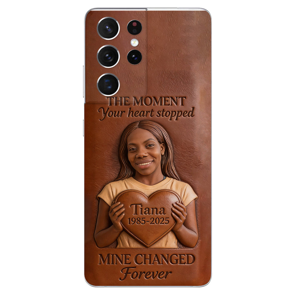 The Moment Your Heart Stopped - Personalized Memorial 3D Embossed Leather Phone Case