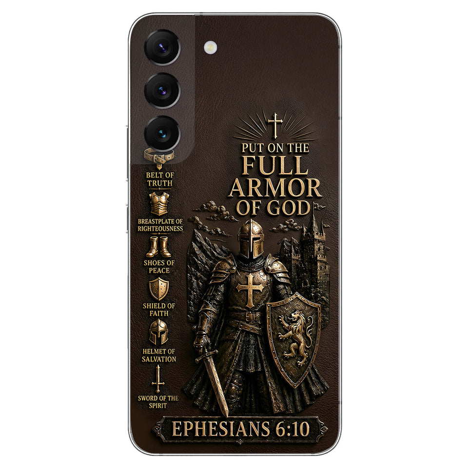 Put On The Full Amor Of God, Gift for Christians - Personalized Christian 3D Embossed Leather Phone Case