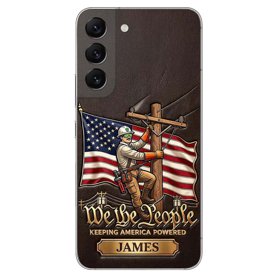 We The People - Personalized Lineman 3D Embossed Leather Phone Case