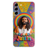 Hippie Theme, Custom From Any Image - Personalized Hippie 3D Embossed Leather Phone Case