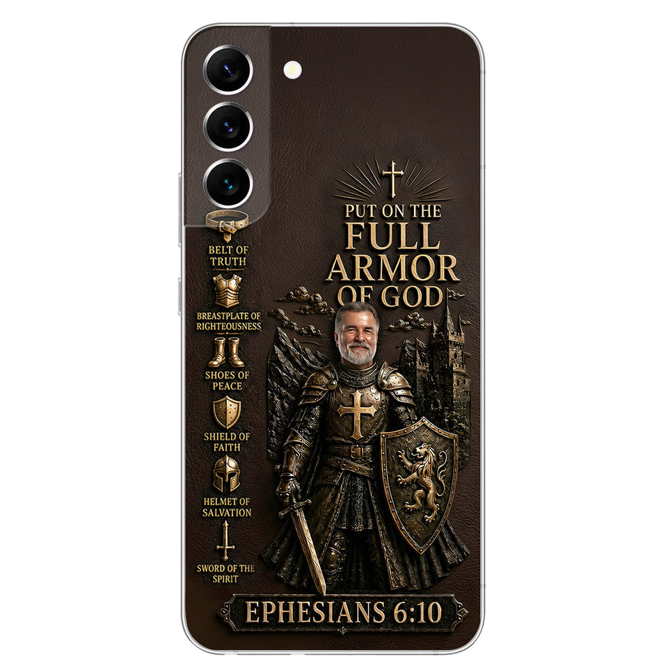 Put On The Full Amor Of God, Gift for Christians - Personalized Christian 3D Embossed Leather Phone Case