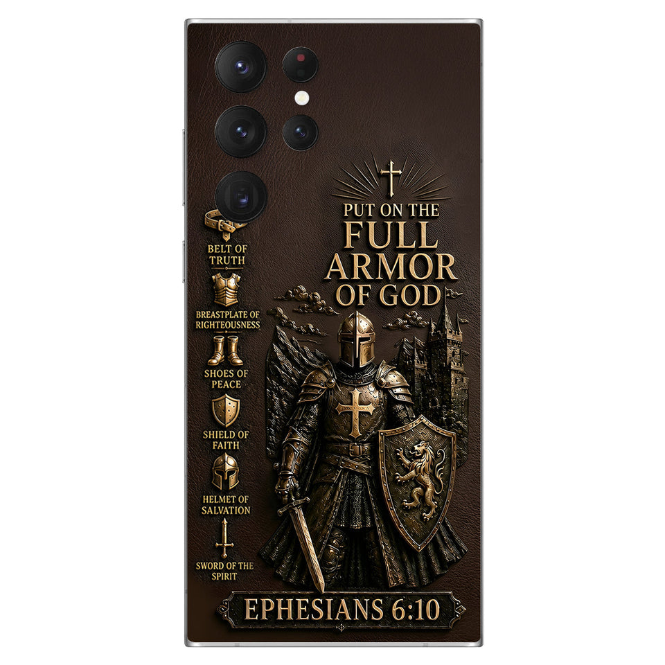 Put On The Full Amor Of God, Gift for Christians - Personalized Christian 3D Embossed Leather Phone Case