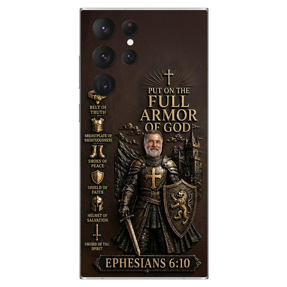 Put On The Full Amor Of God, Gift for Christians - Personalized Christian 3D Embossed Leather Phone Case