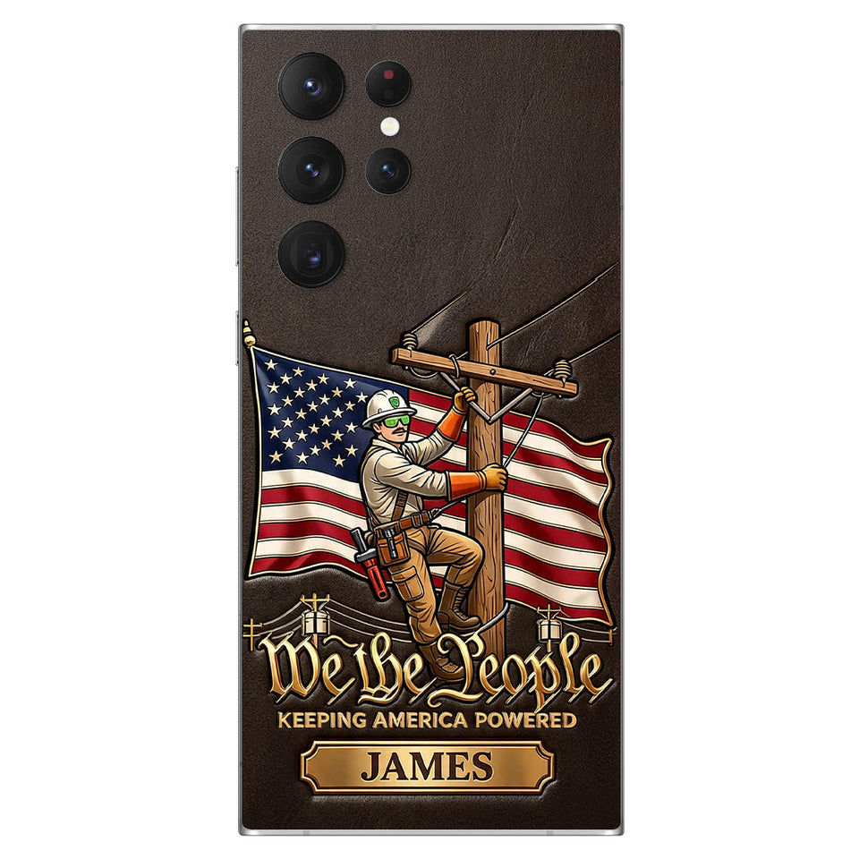 We The People - Personalized Lineman 3D Embossed Leather Phone Case