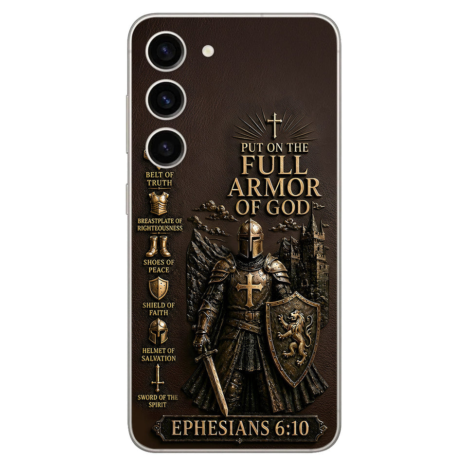 Put On The Full Amor Of God, Gift for Christians - Personalized Christian 3D Embossed Leather Phone Case