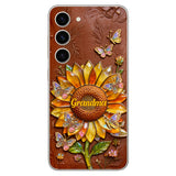Grandma Sunflower - Personalized Grandma 3D Embossed Leather Phone Case