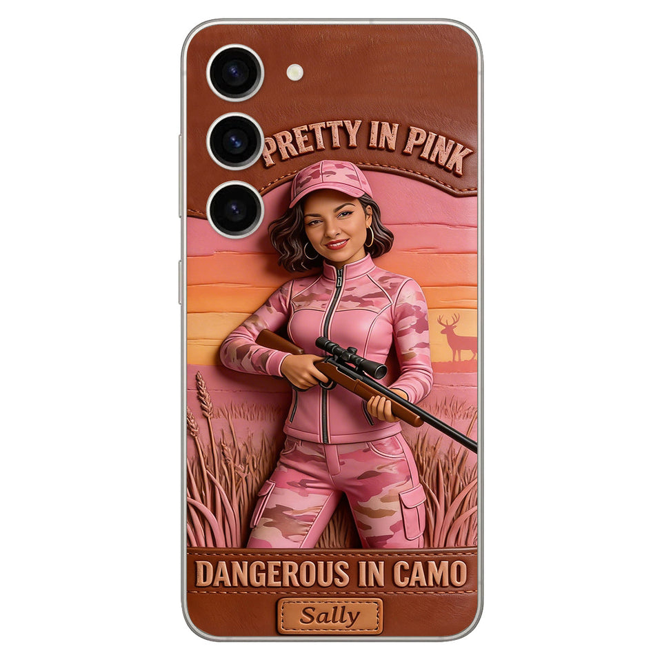 Custom Any Photo Dangerous In Camo - Personalized Hunting Leather Phone Case