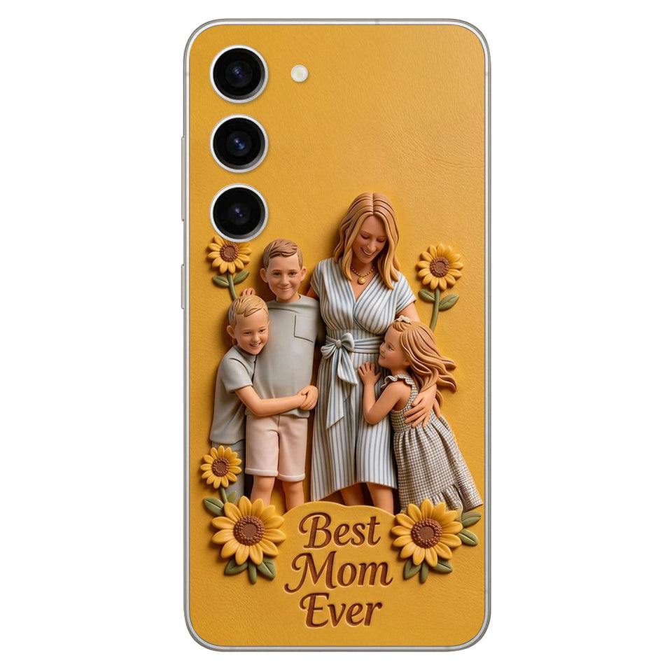 Best Mom Ever - Personalized Mother 3D Embossed Leather Phone Case