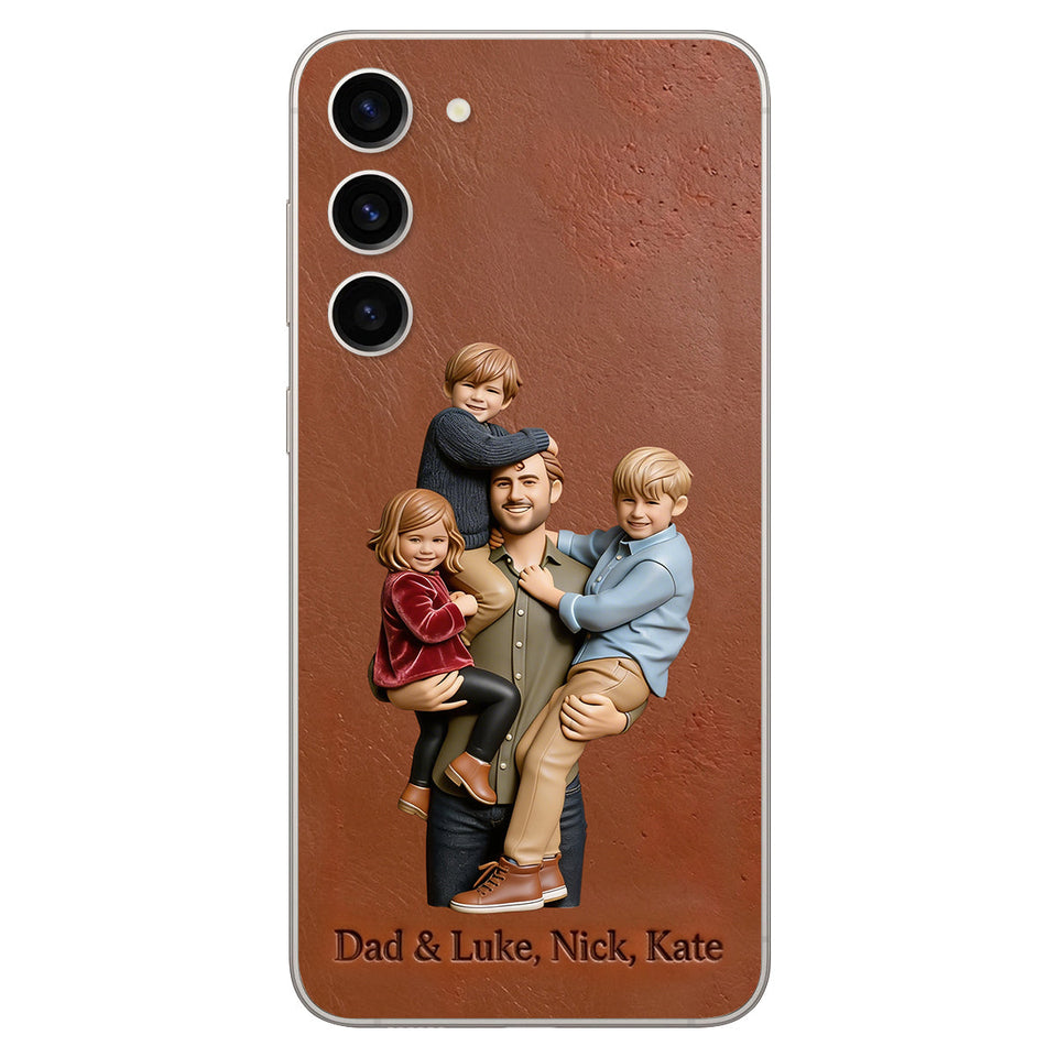 Best Dad Ever - Personalized Father 3D Embossed Leather Phone Case