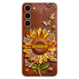 Grandma Sunflower - Personalized Grandma 3D Embossed Leather Phone Case