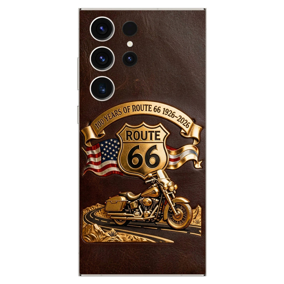 100 Years Of Route Personalized Gifts For Bikers - Personalized Biker 3D Embossed Leather Phone Case