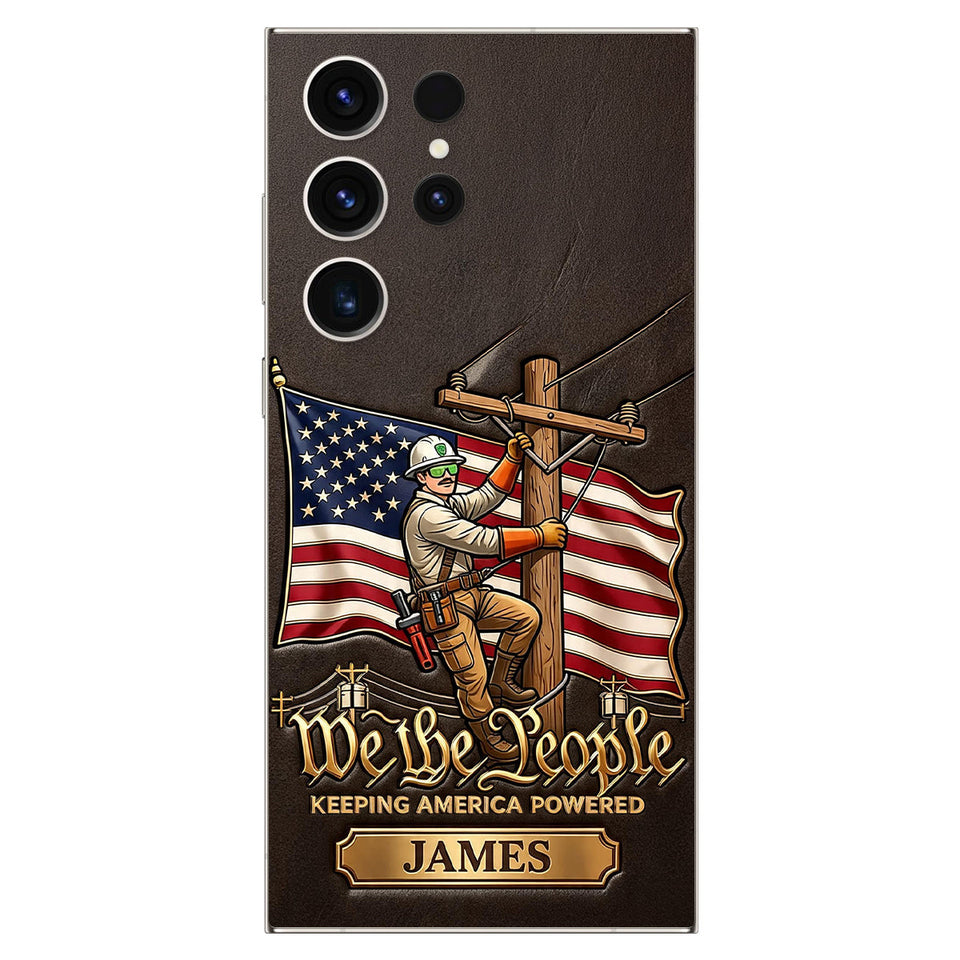 We The People - Personalized Lineman 3D Embossed Leather Phone Case