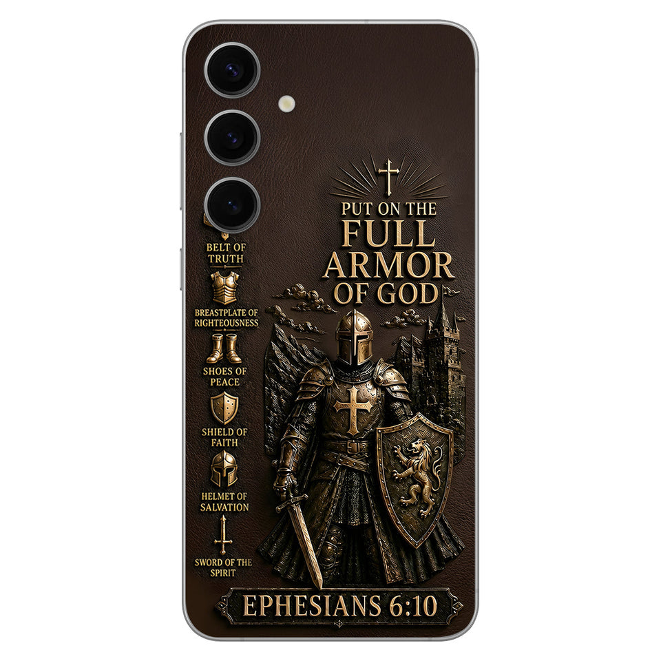 Put On The Full Amor Of God, Gift for Christians - Personalized Christian 3D Embossed Leather Phone Case