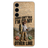 I'm On My Other Line, Fishing Lover Gift - Personalized Fishing 3D Embossed Leather Phone Case