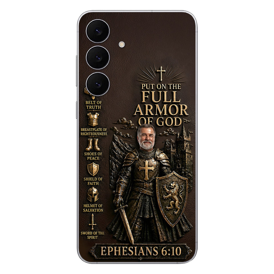 Put On The Full Amor Of God, Gift for Christians - Personalized Christian 3D Embossed Leather Phone Case