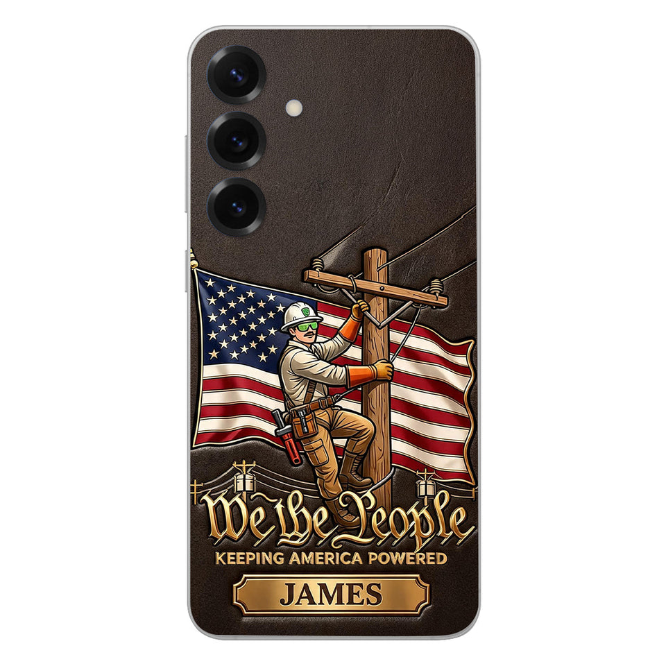 We The People - Personalized Lineman 3D Embossed Leather Phone Case