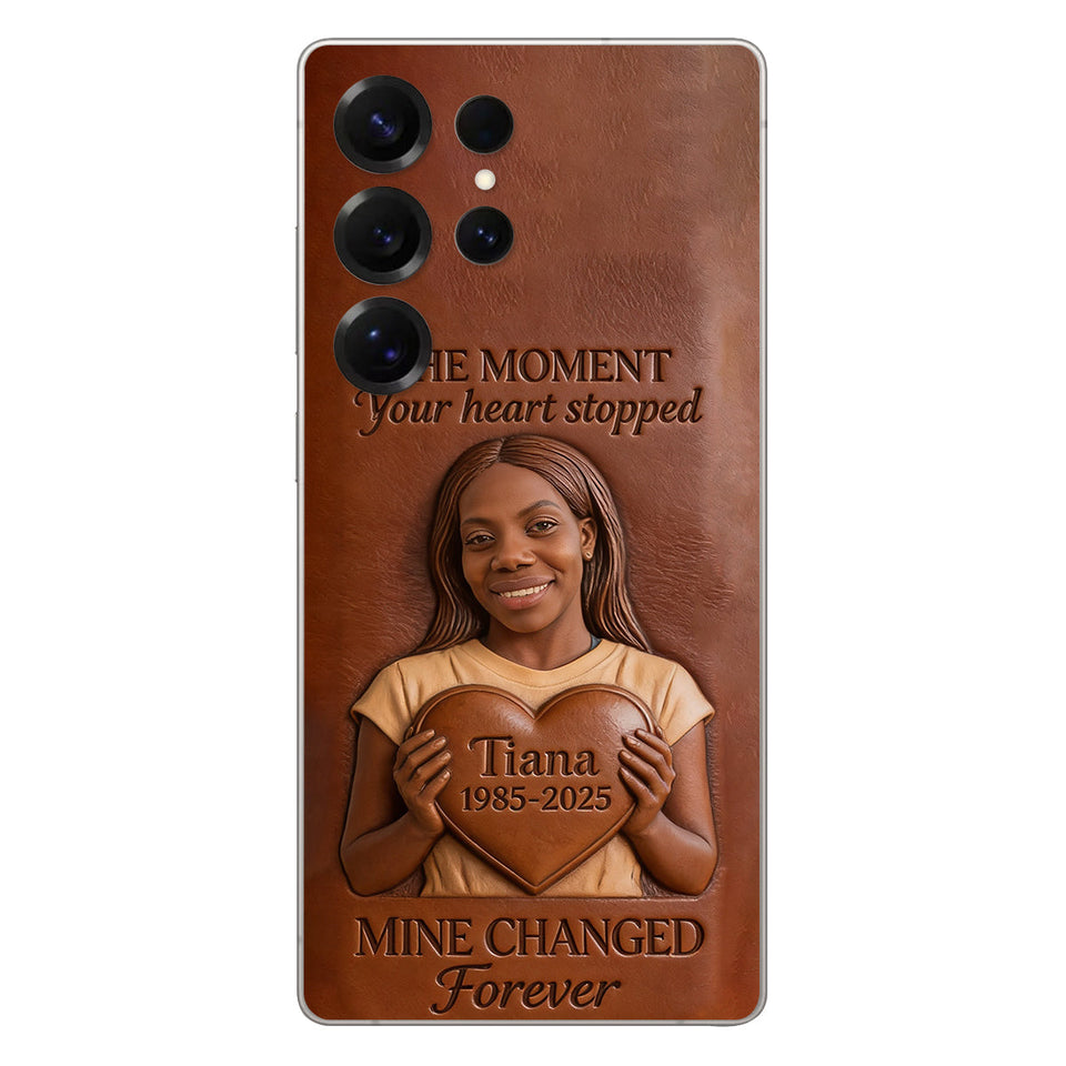 The Moment Your Heart Stopped - Personalized Memorial 3D Embossed Leather Phone Case